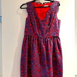 Shoshanna red and purple lace cocktail dress. Falls at knee. Size 10.